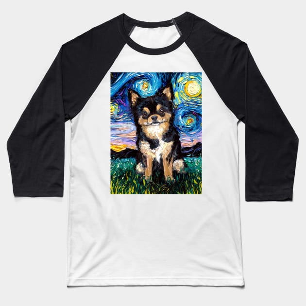 Black and Tan Chihuahua Night Baseball T-Shirt by sagittariusgallery